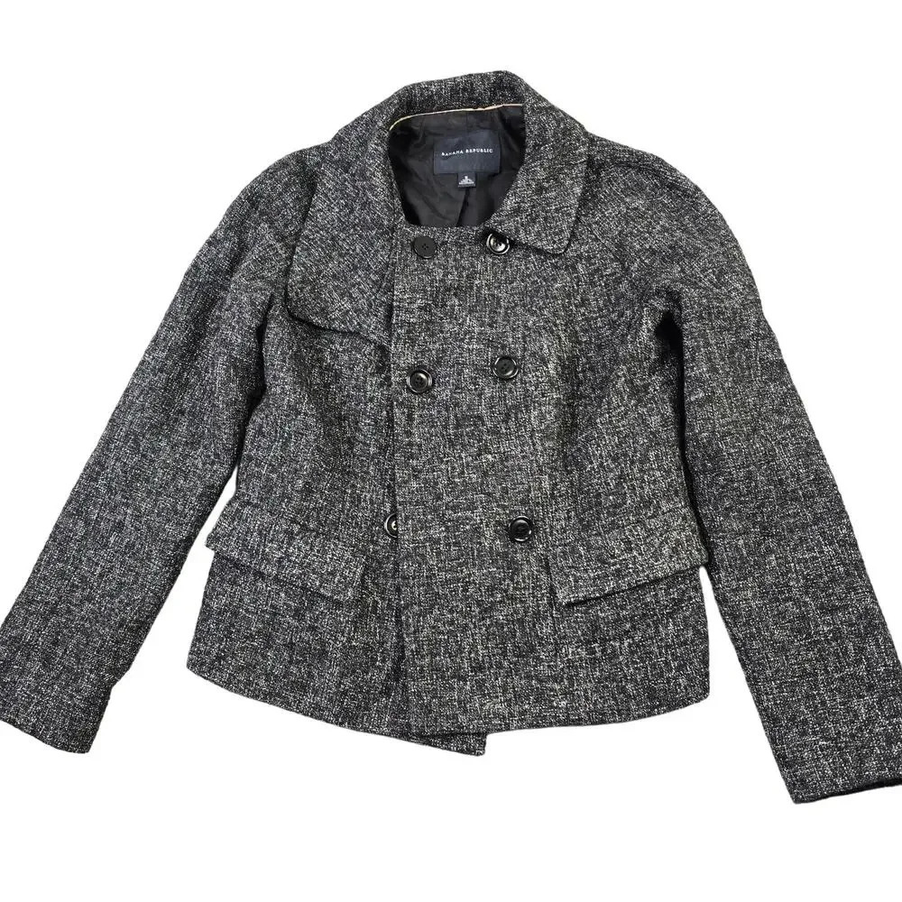 Banana Republic Double Breasted Blazer Women's 6 Wool Blend‎ Tweed Jacket Suit